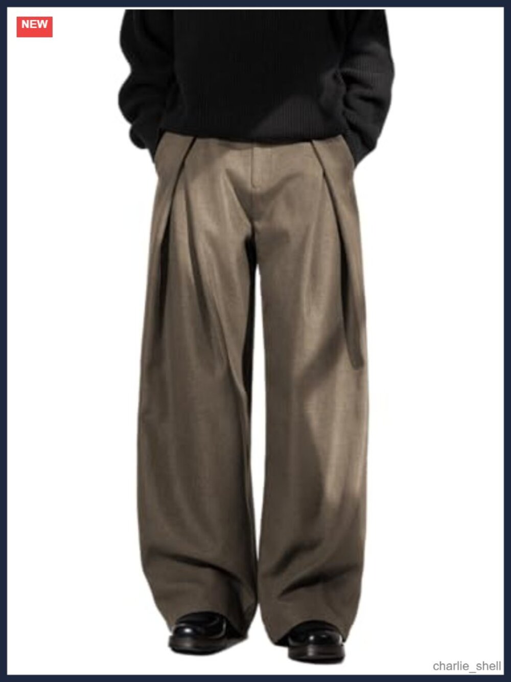 Men's Pleated Wide Leg Pants Elastic Waist Loose Fit Trousers